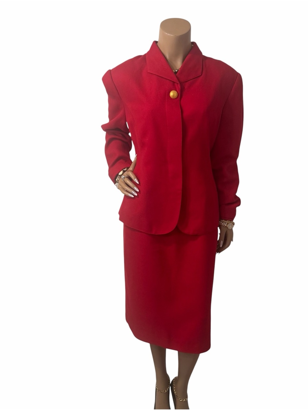 Classic Red Double-Breasted Midi Dress☑️ - Picture 6 of 7